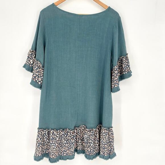Umgee Blue Linen Blend Oversized Ruffle Dress Size M - Picture 4 of 6